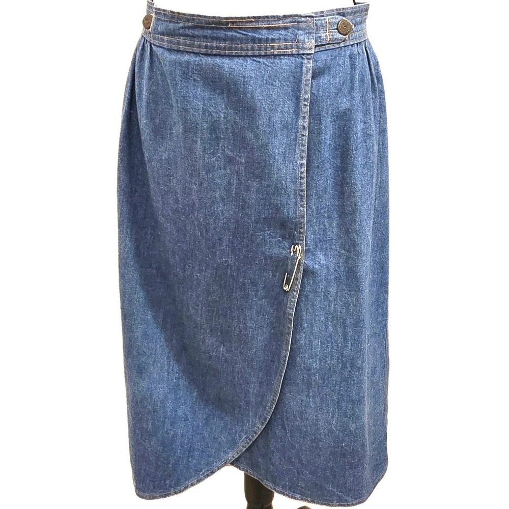 Vintage 70s Remington Express Denim Wrap Skirt Juniors 13/14 Safety Pin